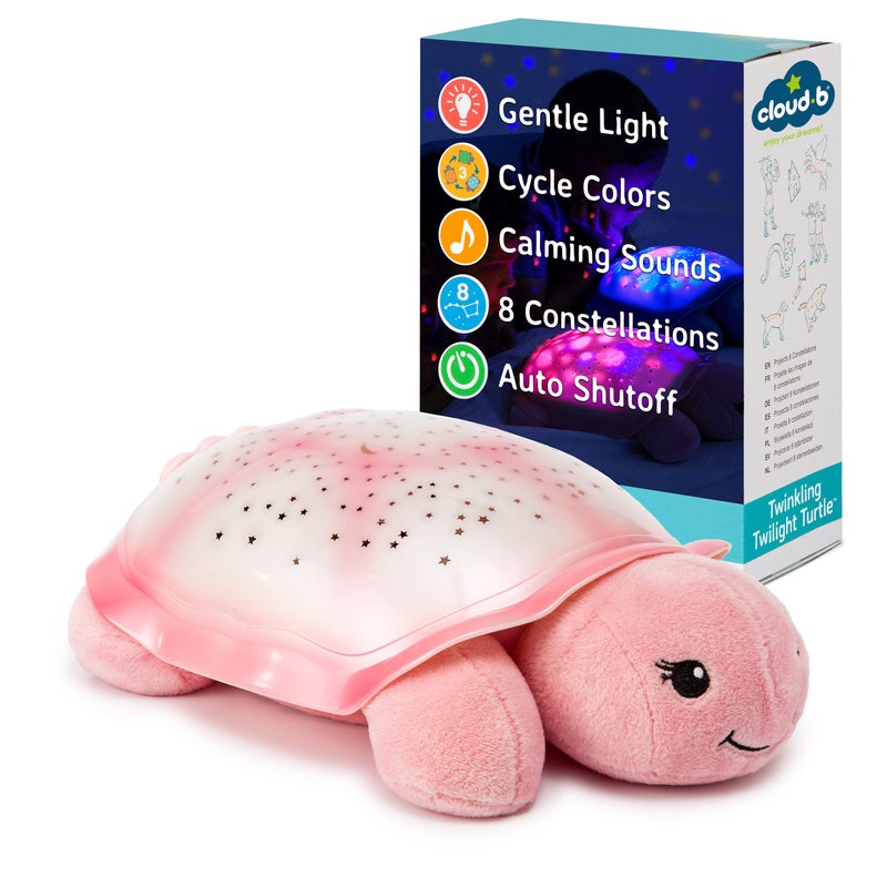 Cloud b Star Projector Nightlight with White Noise Soothing Sounds | Adjustable Settings and Auto-Shutoff | Twinkling Twilight Turtle - Pink - Image 1